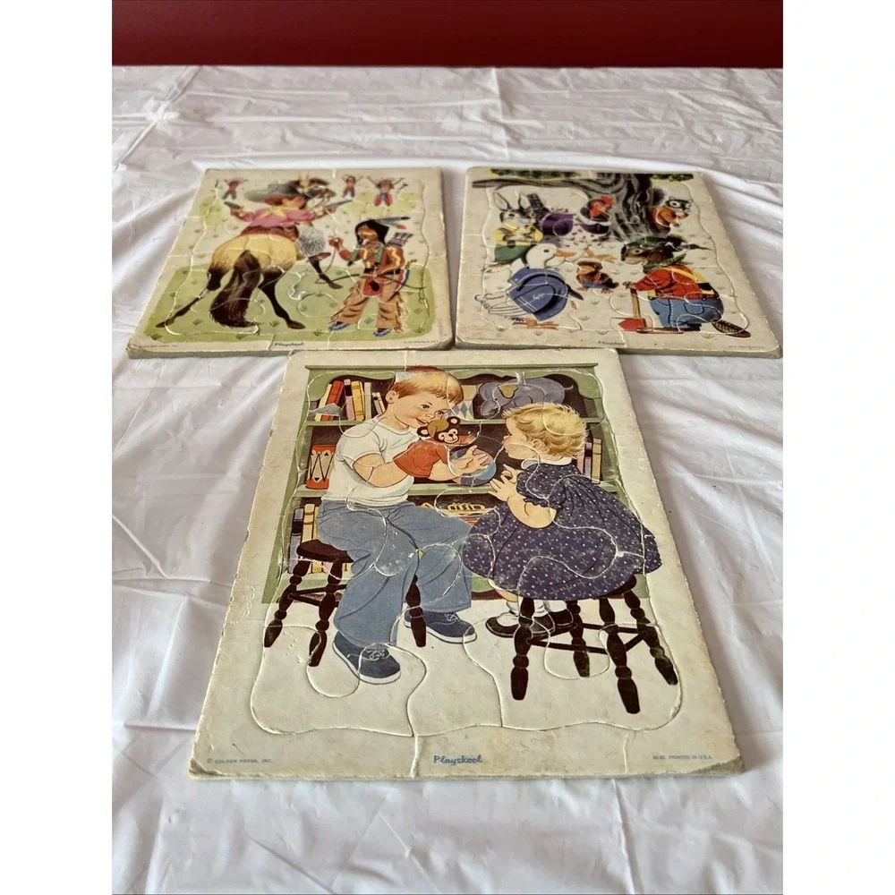 Lot Of 3 Vintage Playskool Frame Tray Puzzles